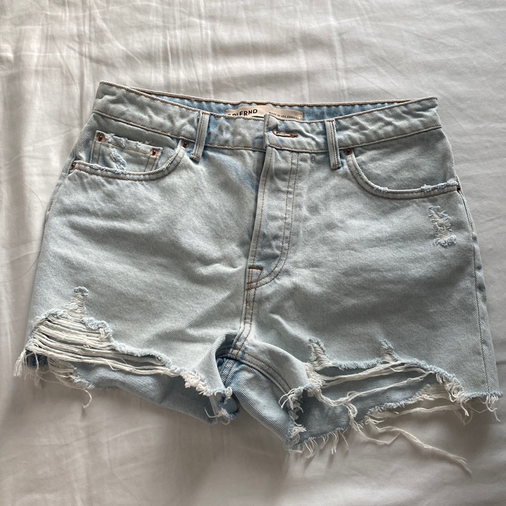 GRLFRND light wash distressed denim jean shorts button fly size 26